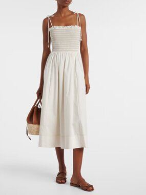 Veronica Beard Kaela Midi Dress Beige Smocked Sleeveless Size XS New with Tags